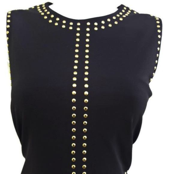 Designer Carmen Marc Valvo Lined Fitted Dress Gold Metal Studs Zip Back Quality - Picture 5 of 7